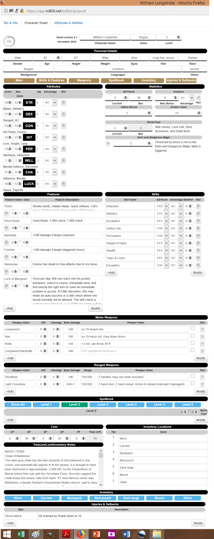 Updated Character Sheet by David Durrett