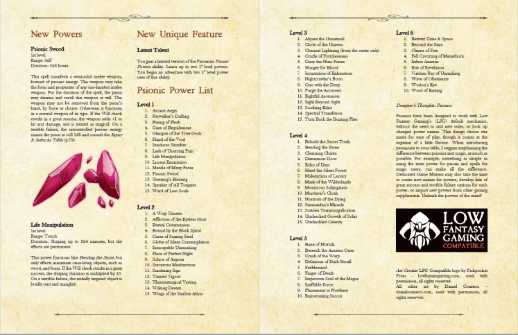 Psionicist pages 3 &amp; 4