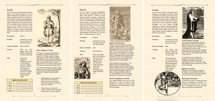 Druid Mystic Scribe classes